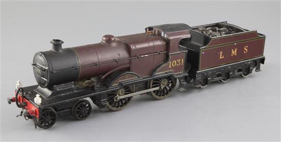 A Bassett-Lowke compound LMS O gauge 4-4-0 locomotive, number 1031, maroon livery, overall 38cm